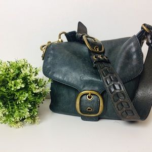 COACH Green Leather Bleecker Flap Tattersall Bag